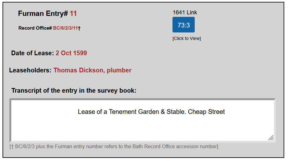 Furman Index Entry 11 - Dickson - 1641 Index 73-3
